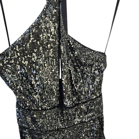 Anthropologie Maeve Sequin Halter Jumpsuit Black & Silver Wide Leg, Size 8, NWT - Picture 12 of 13